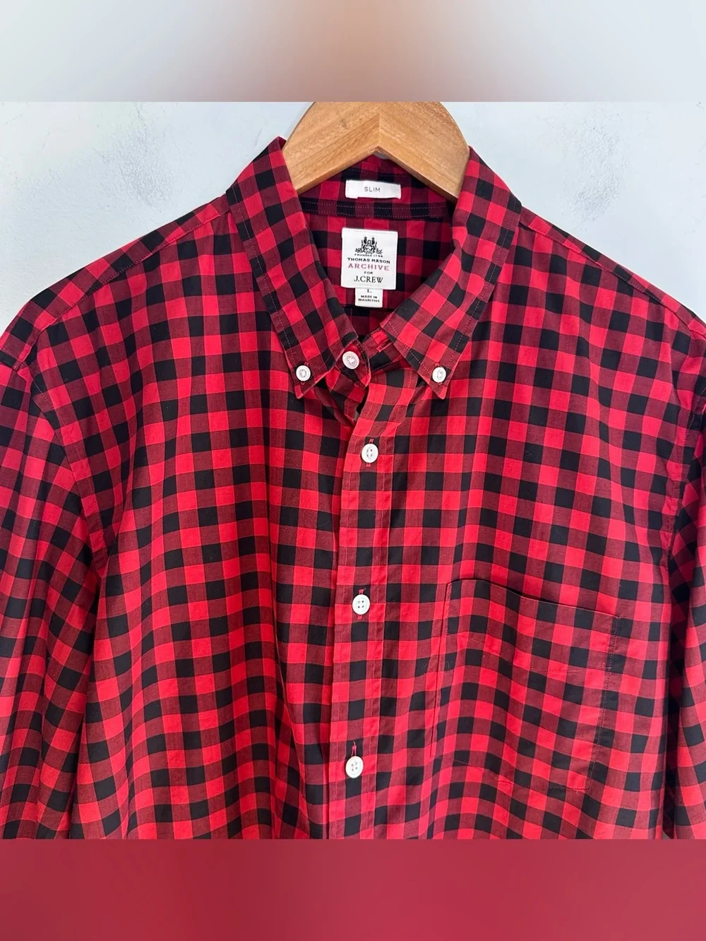 Thomas Mason Archive J Crew Red Buffalo Check 100% Cotton Buttoned Slim Shirt